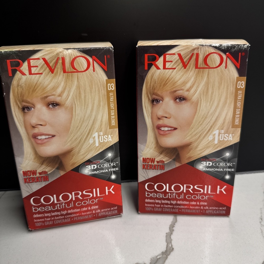 Revlon Colorsilk Permanent Hair Color 3D Dye #03 Ultra-Light Sun Blonde (2 Pack)